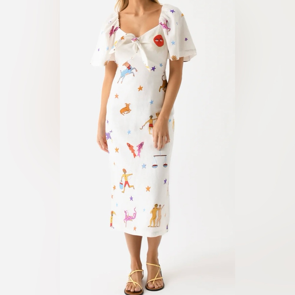 Rhode Pablo Dress Zodiac Print | 100% Linen | Size 6 | NWOT